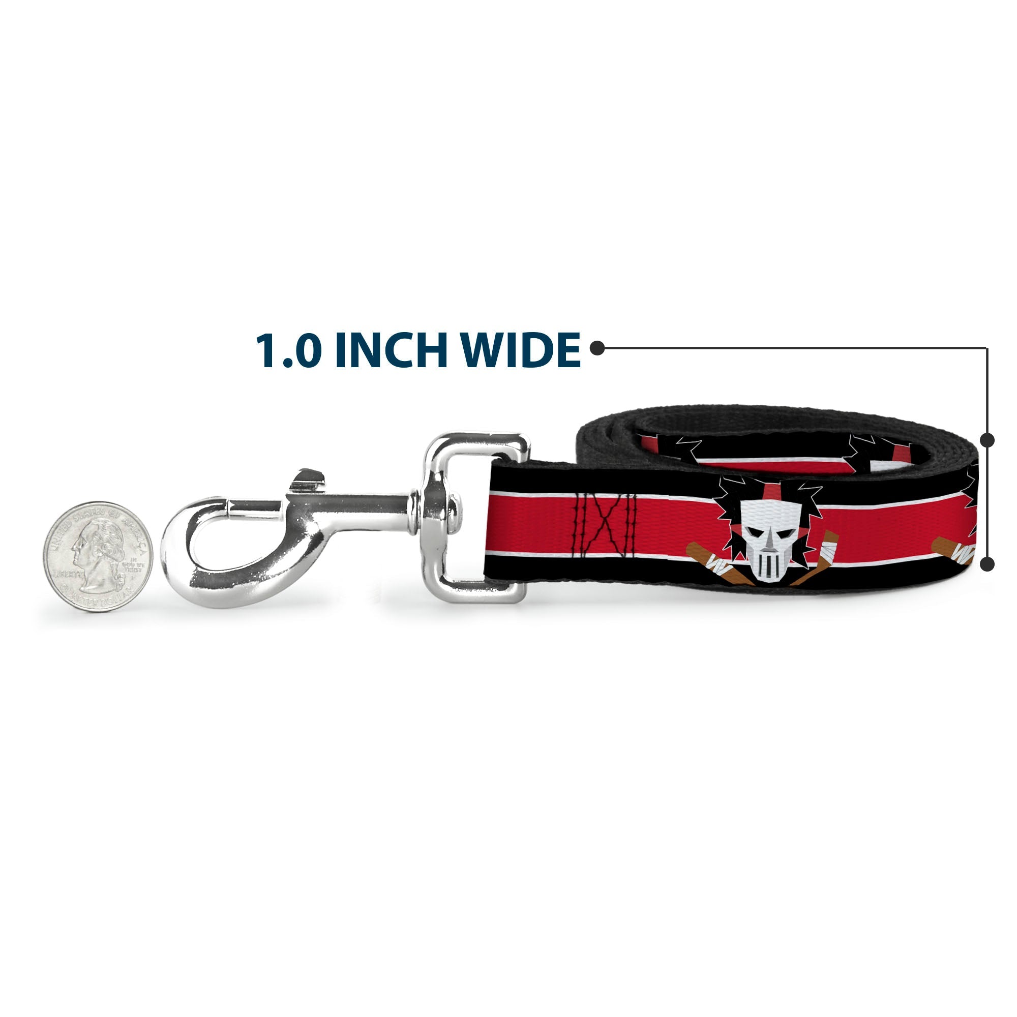 Dog Leash - Casey Jones Baseball & Hockey Stick CLOSE-UP Stripe Black/White/Red