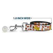 Dog Leash - POST COCOA PEBBLES Logo and Cereal Pebbles Scattered White/Browns