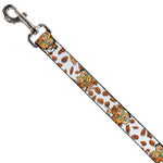 Dog Leash - Cocoa Pebbles Fred Flintstone and Barney Rubble Hugging Pose and Cereal Pebbles Scattered White/Browns