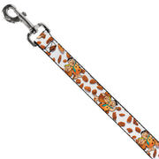 Dog Leash - Cocoa Pebbles Fred Flintstone and Barney Rubble Hugging Pose and Cereal Pebbles Scattered White/Browns