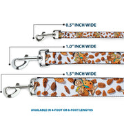 Dog Leash - Cocoa Pebbles Fred Flintstone and Barney Rubble Hugging Pose and Cereal Pebbles Scattered White/Browns