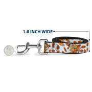 Dog Leash - Cocoa Pebbles Fred Flintstone and Barney Rubble Hugging Pose and Cereal Pebbles Scattered White/Browns