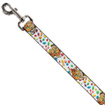 Dog Leash - Fruity Pebbles Fred Flintstone and Barney Rubble Hugging Pose and Cereal Pebbles Scattered White/Multi Color