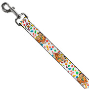 Dog Leash - Fruity Pebbles Fred Flintstone and Barney Rubble Hugging Pose and Cereal Pebbles Scattered White/Multi Color