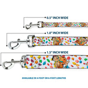 Dog Leash - Fruity Pebbles Fred Flintstone and Barney Rubble Hugging Pose and Cereal Pebbles Scattered White/Multi Color