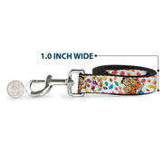 Dog Leash - Fruity Pebbles Fred Flintstone and Barney Rubble Hugging Pose and Cereal Pebbles Scattered White/Multi Color