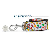 Dog Leash - Fruity Pebbles Fred Flintstone and Barney Rubble Hugging Pose and Cereal Pebbles Scattered White/Multi Color