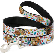 Dog Leash - Fruity Pebbles Fred Flintstone and Barney Rubble Hugging Pose and Cereal Pebbles Scattered White/Multi Color