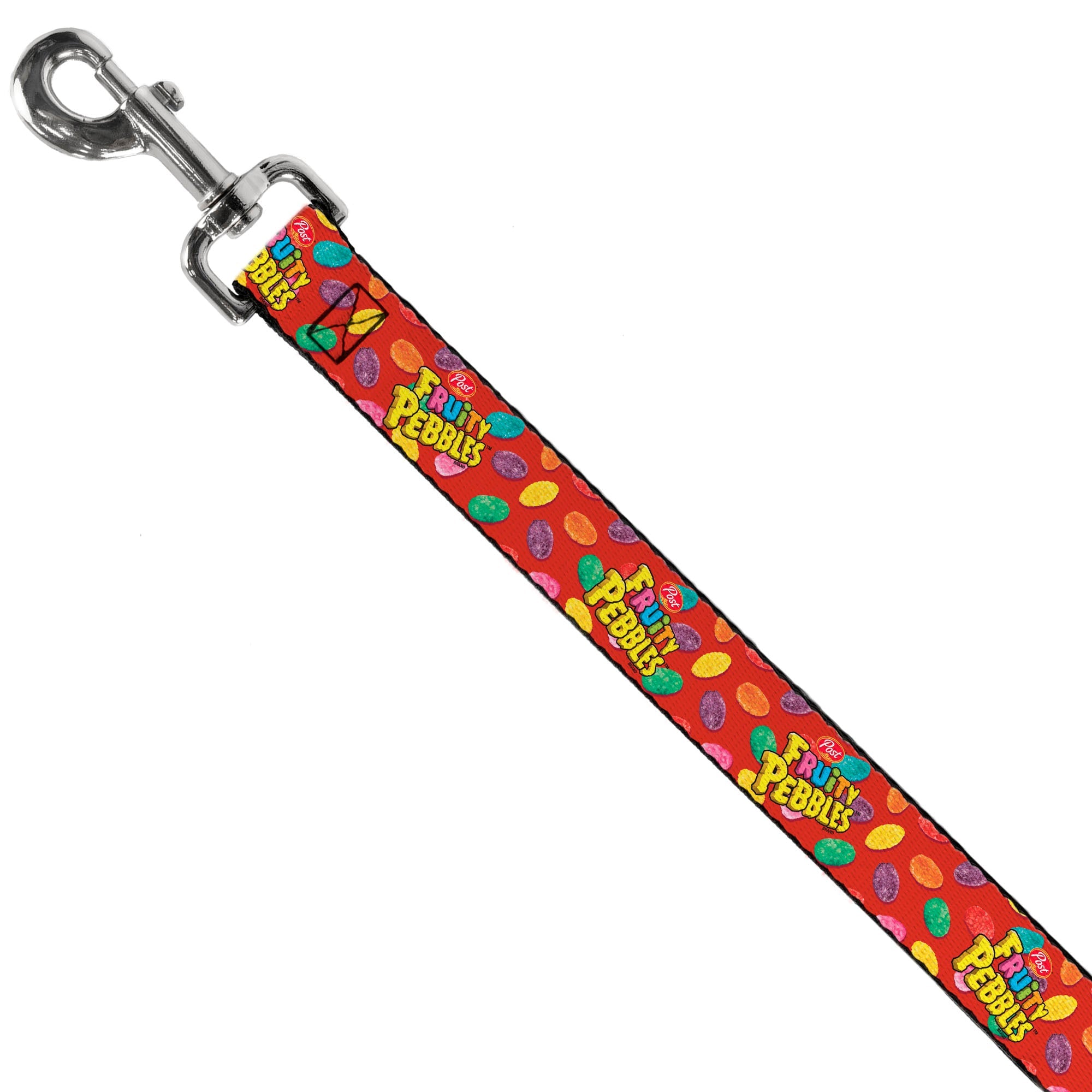 Dog Leash - POST FRUITY PEBBLES Logo and Cereal Pebbles Scattered Red/Multi Color