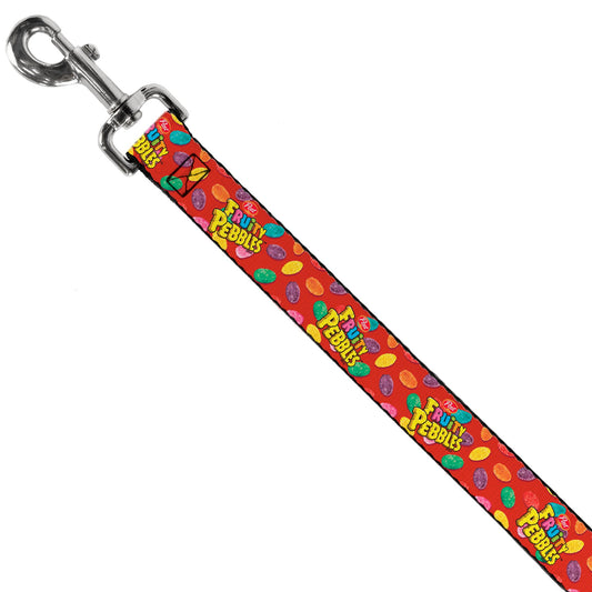 Dog Leash - POST FRUITY PEBBLES Logo and Cereal Pebbles Scattered Red/Multi Color