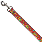 Dog Leash - POST FRUITY PEBBLES Logo and Cereal Pebbles Scattered Red/Multi Color