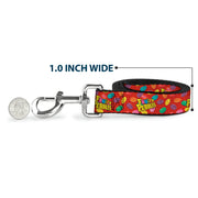 Dog Leash - POST FRUITY PEBBLES Logo and Cereal Pebbles Scattered Red/Multi Color