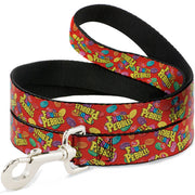 Dog Leash - POST FRUITY PEBBLES Logo and Cereal Pebbles Scattered Red/Multi Color