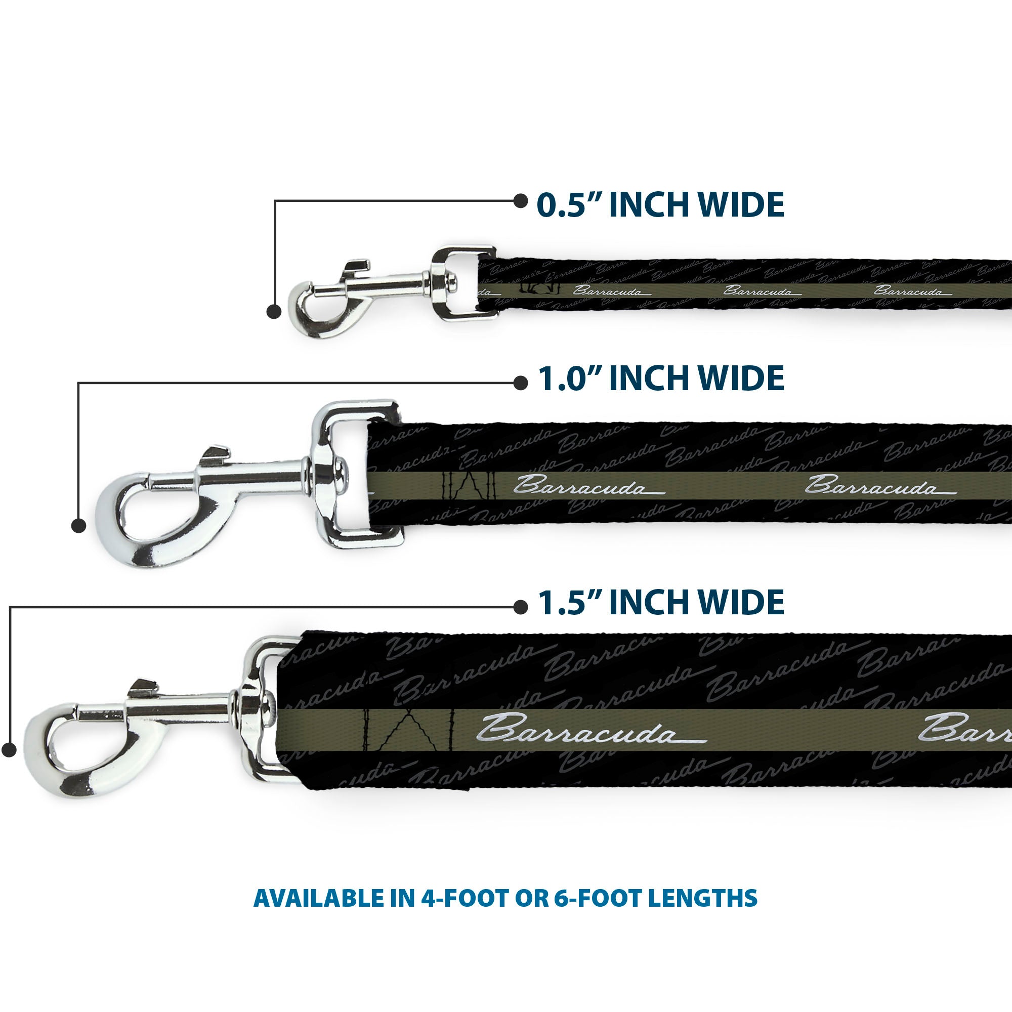 Dog Leash - BARRACUDA Script Stripe/Monogram Black/Gray/Olive/Silver