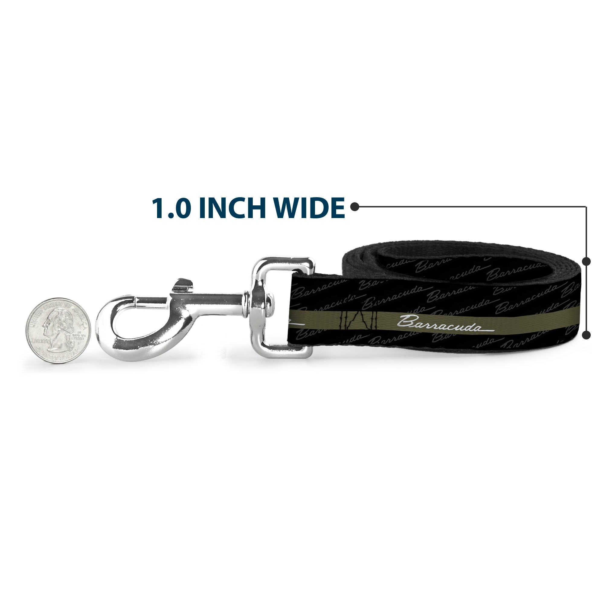 Dog Leash - BARRACUDA Script Stripe/Monogram Black/Gray/Olive/Silver