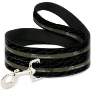 Dog Leash - BARRACUDA Script Stripe/Monogram Black/Gray/Olive/Silver