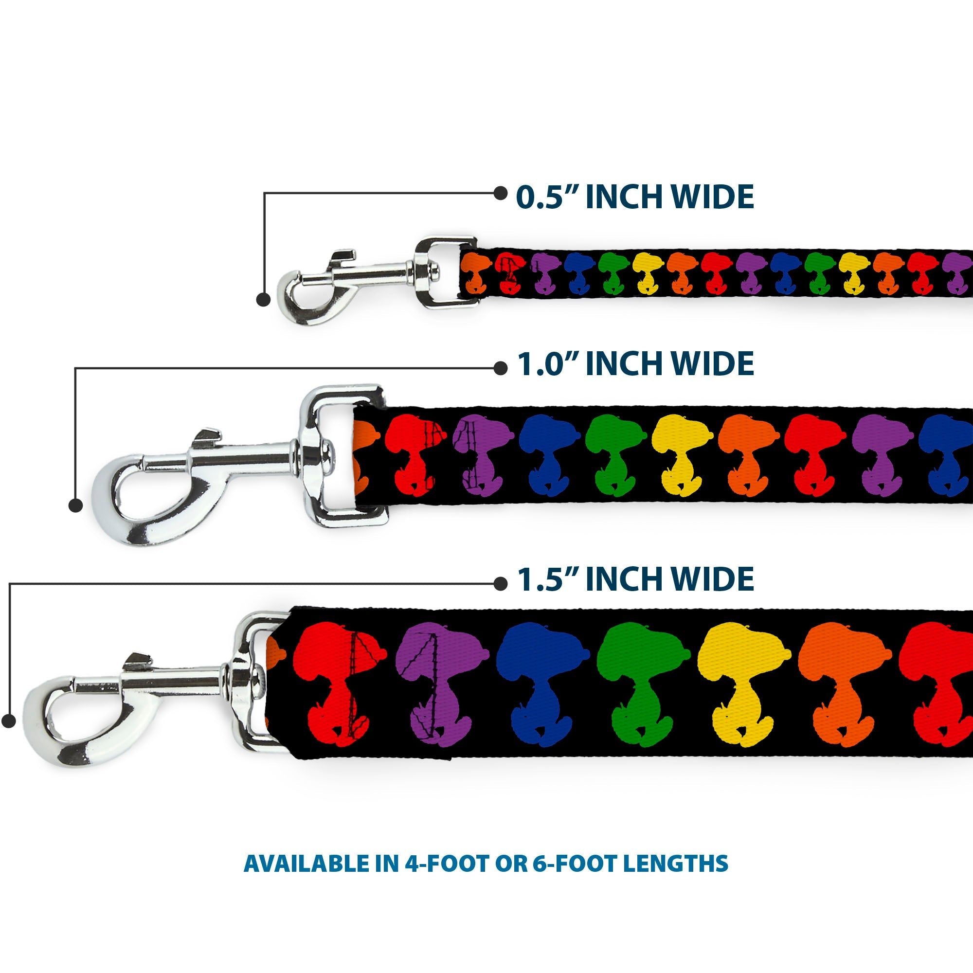 Dog Leash - Peanuts Snoopy Silhoutte Pose Black/Rainbow Multi Color