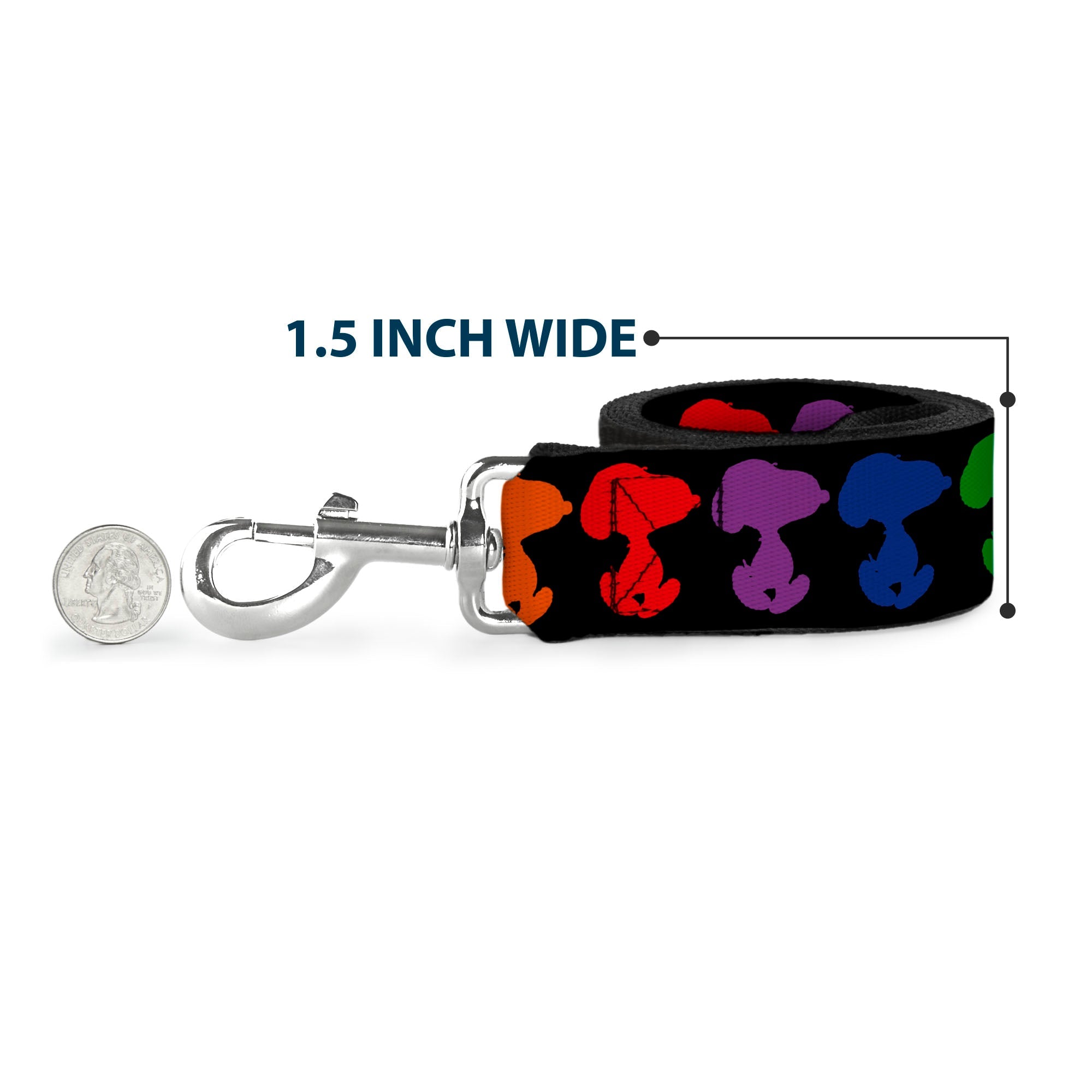 Dog Leash - Peanuts Snoopy Silhoutte Pose Black/Rainbow Multi Color