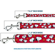 Dog Leash - Peanuts Snoopy and Woodstock Poses Scattered Red