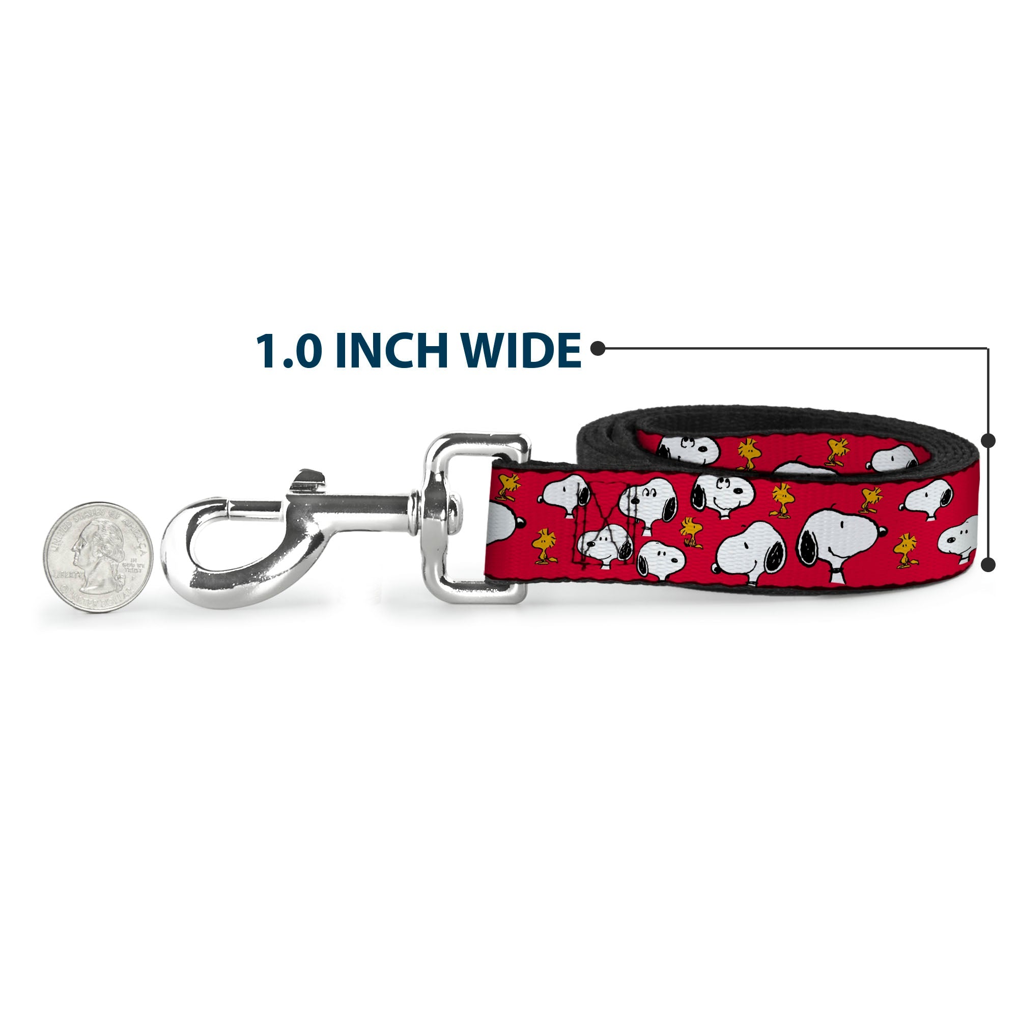 Dog Leash - Peanuts Snoopy and Woodstock Poses Scattered Red