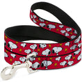 Load image into Gallery viewer, Dog Leash - Peanuts Snoopy and Woodstock Poses Scattered Red
