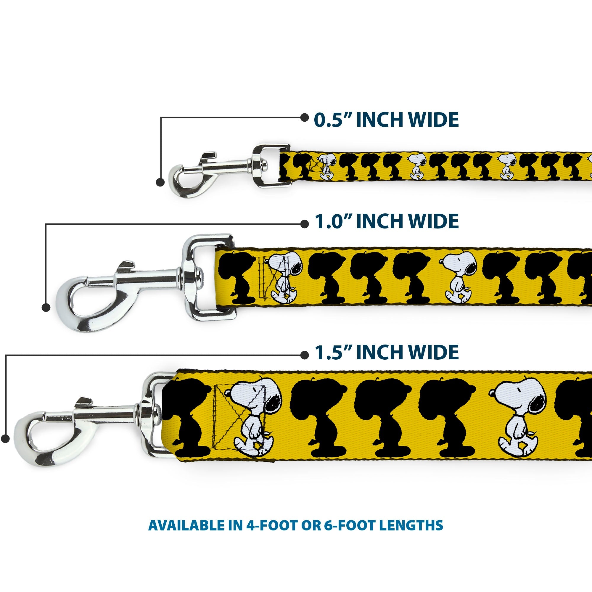 Dog Leash - Peanuts Snoopy Walking/Silhouette Pose Yellow/Black/White