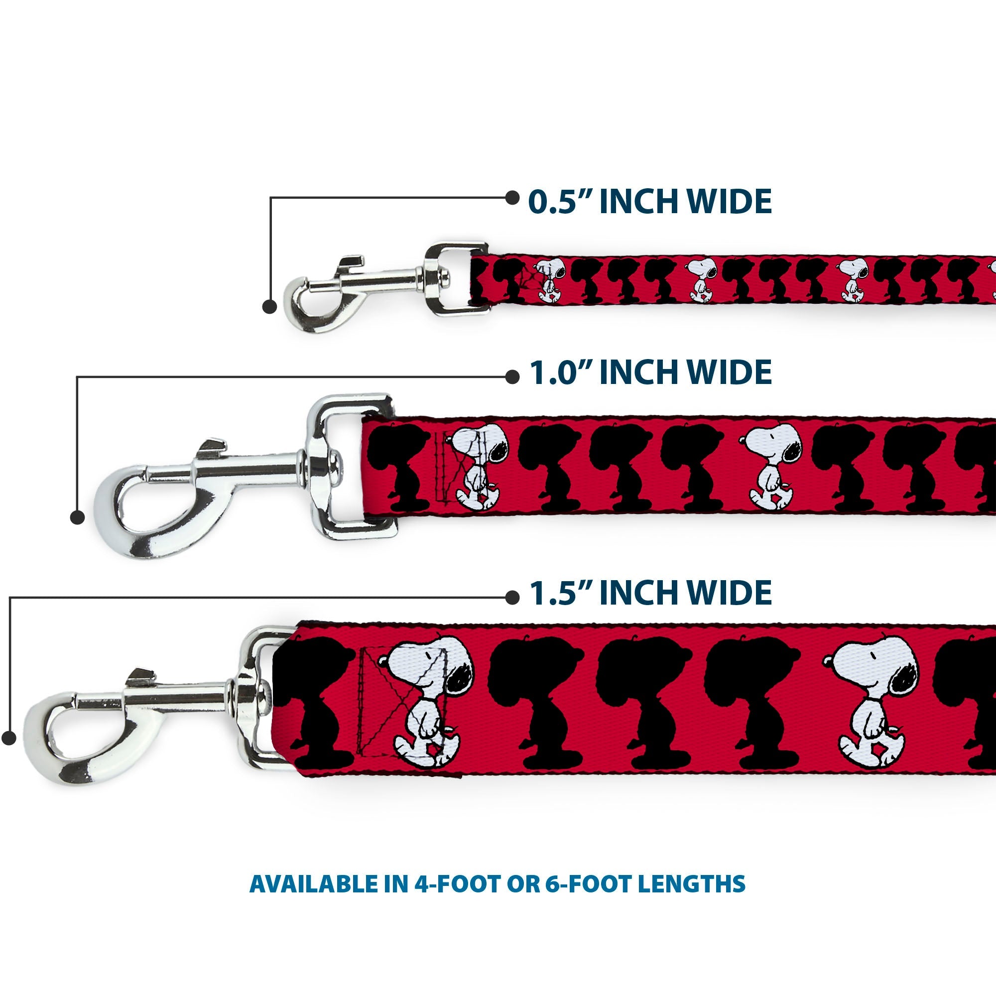 Dog Leash - Peanuts Snoopy Walking/Silhouette Pose Red/Black/White