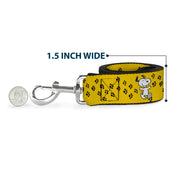 Dog Leash - Peanuts Snoopy Smiling Pose/Paw Print Yellow/Black/White