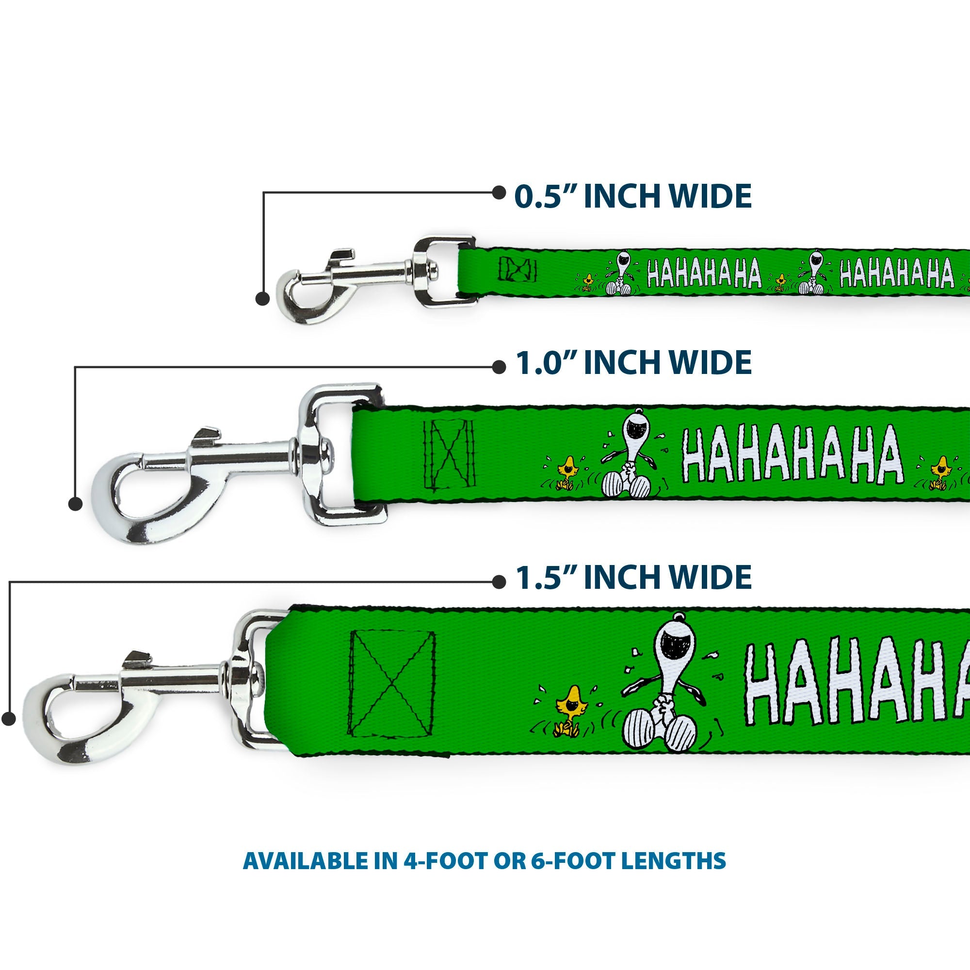 Dog Leash - Peanuts Snoopy and Woodstock Laughing HAHA Pose Green