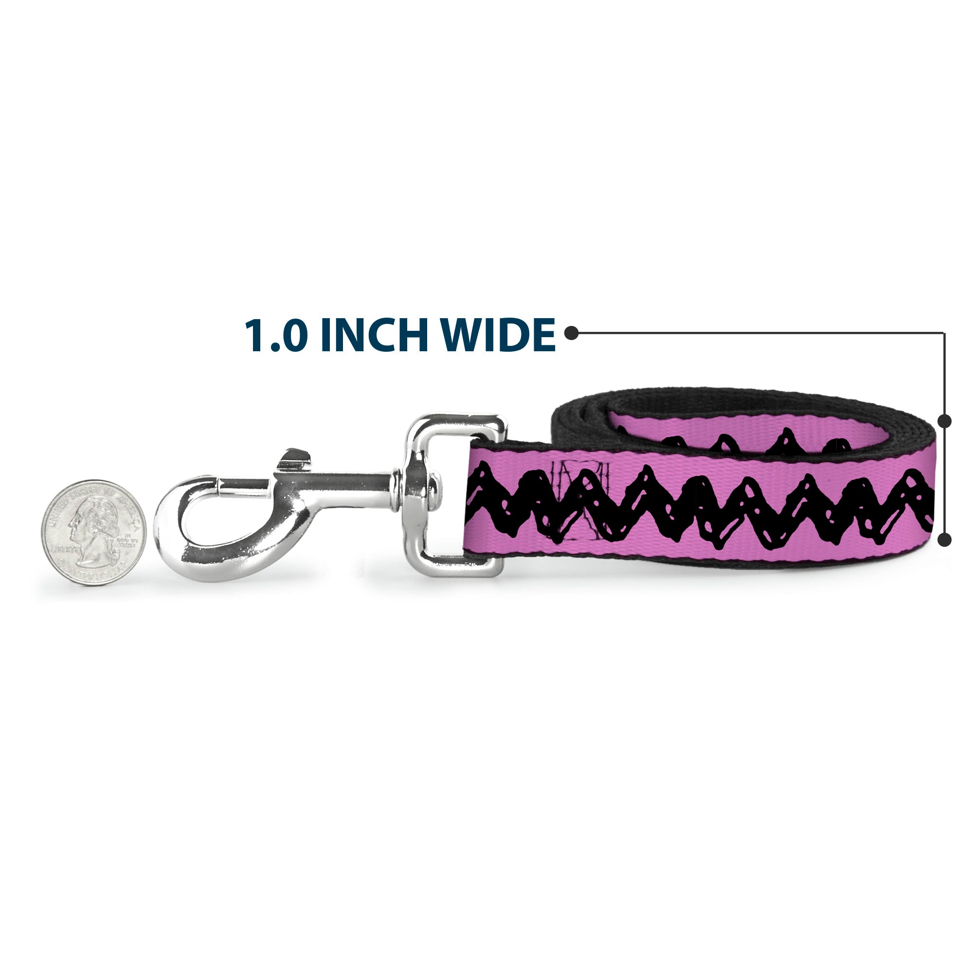 Dog Leash - Peanuts Charlie Brown Zig Zag Stripe Pink/Black
