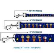 Dog Leash - Peanuts Gang Astronauts Standing Poses Stars Blue/White