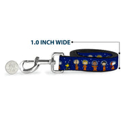 Dog Leash - Peanuts Gang Astronauts Standing Poses Stars Blue/White