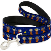 Dog Leash - Peanuts Gang Astronauts Standing Poses Stars Blue/White