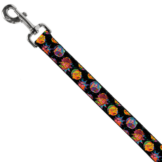 Dog Leash - Rick and Morty Vaporwave Expressions Scattered Black/Multi Color