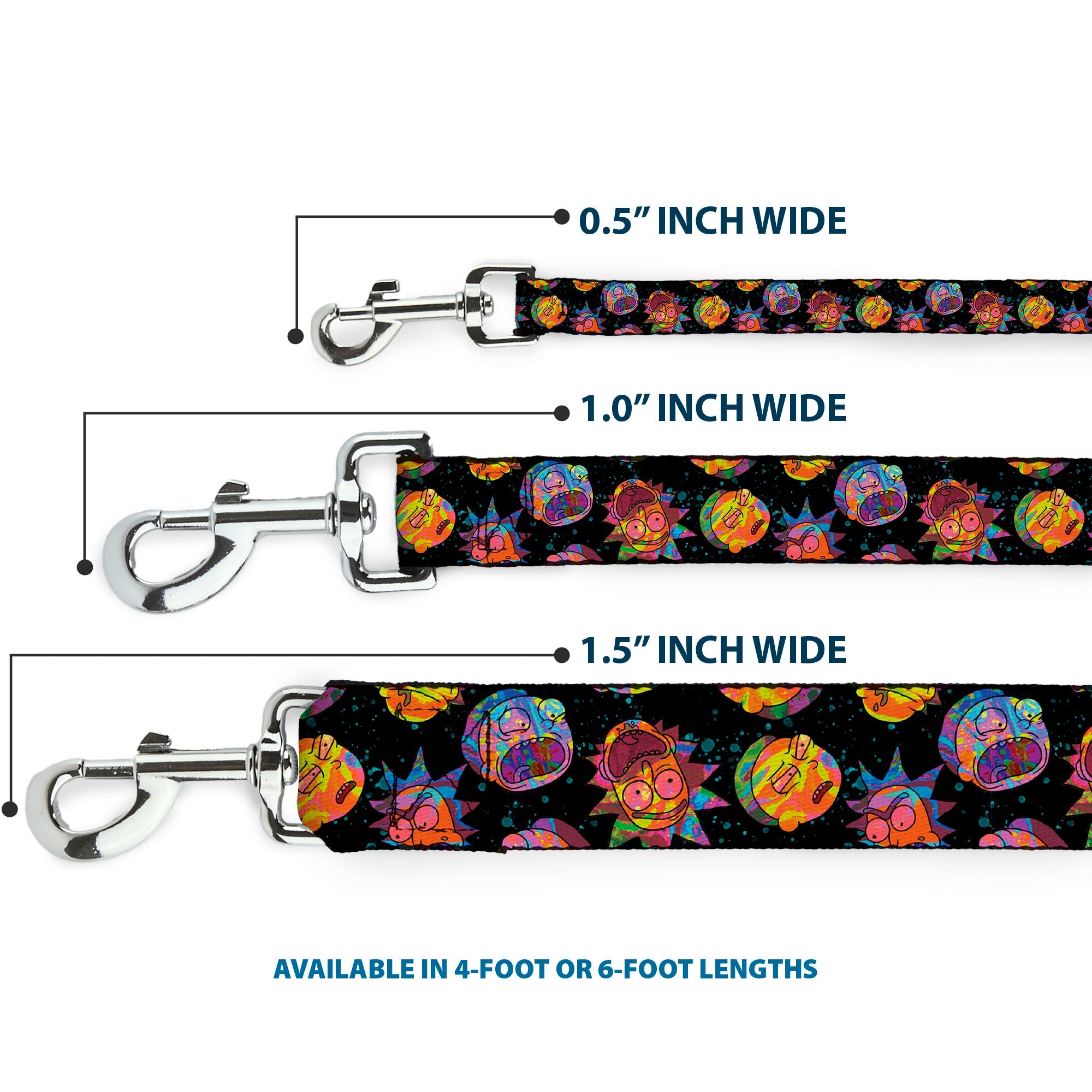 Dog Leash - Rick and Morty Vaporwave Expressions Scattered Black/Multi Color