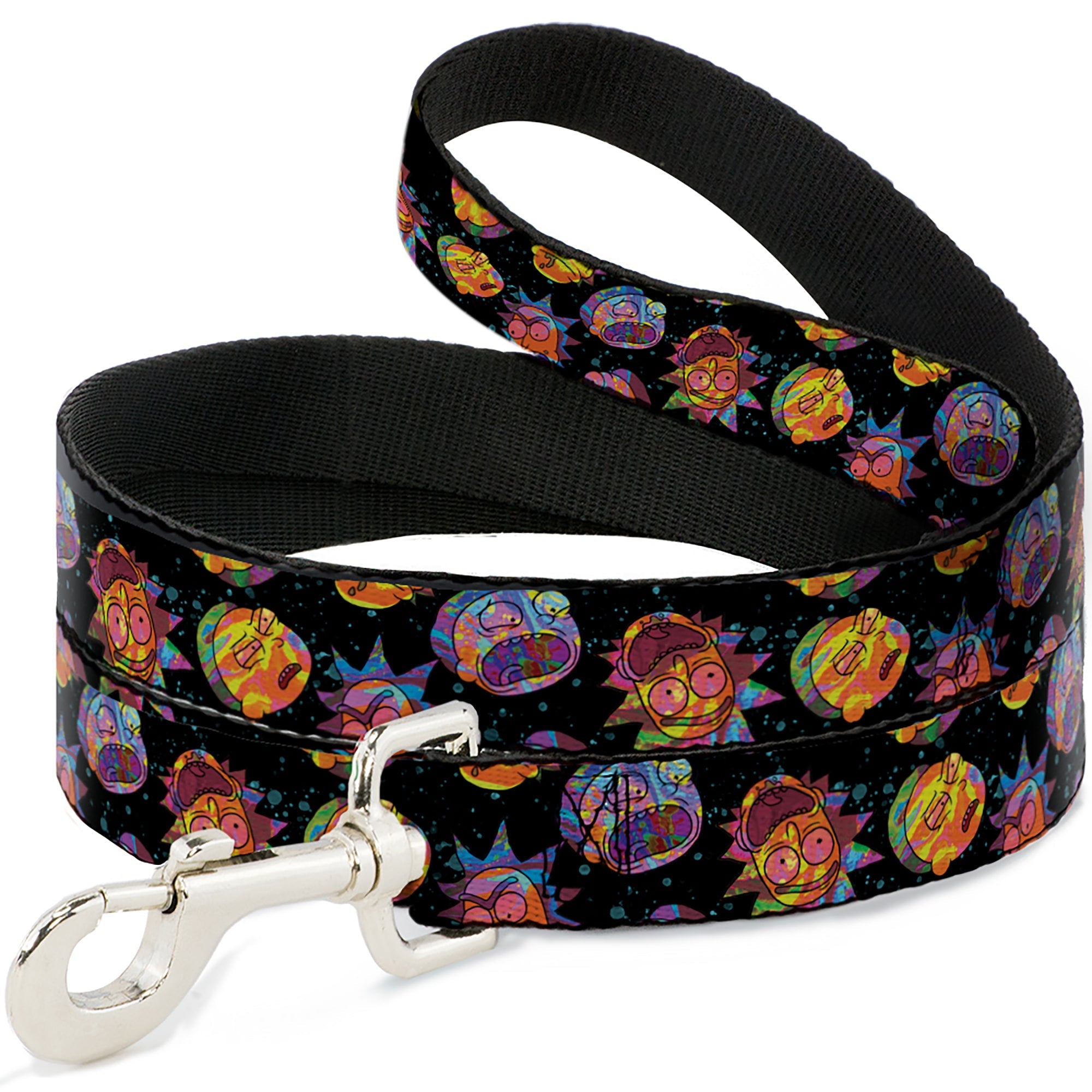 Dog Leash - Rick and Morty Vaporwave Expressions Scattered Black/Multi Color