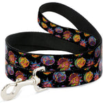 Dog Leash - Rick and Morty Vaporwave Expressions Scattered Black/Multi Color