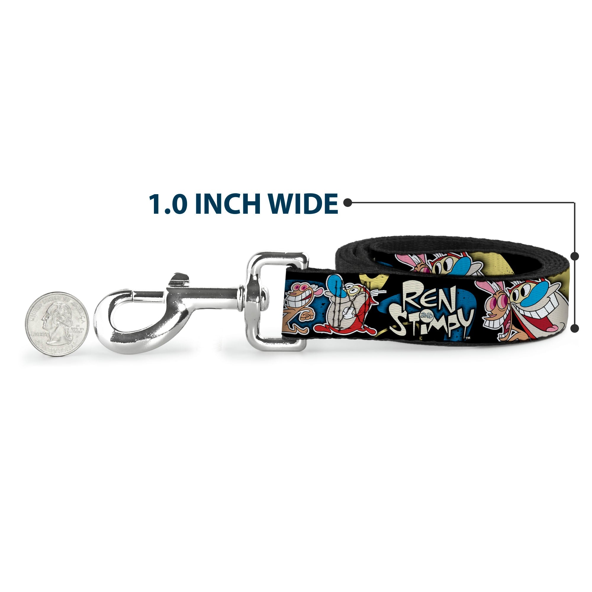 Dog Leash - REN & STIMPY Poses Black/Blue/Yellow