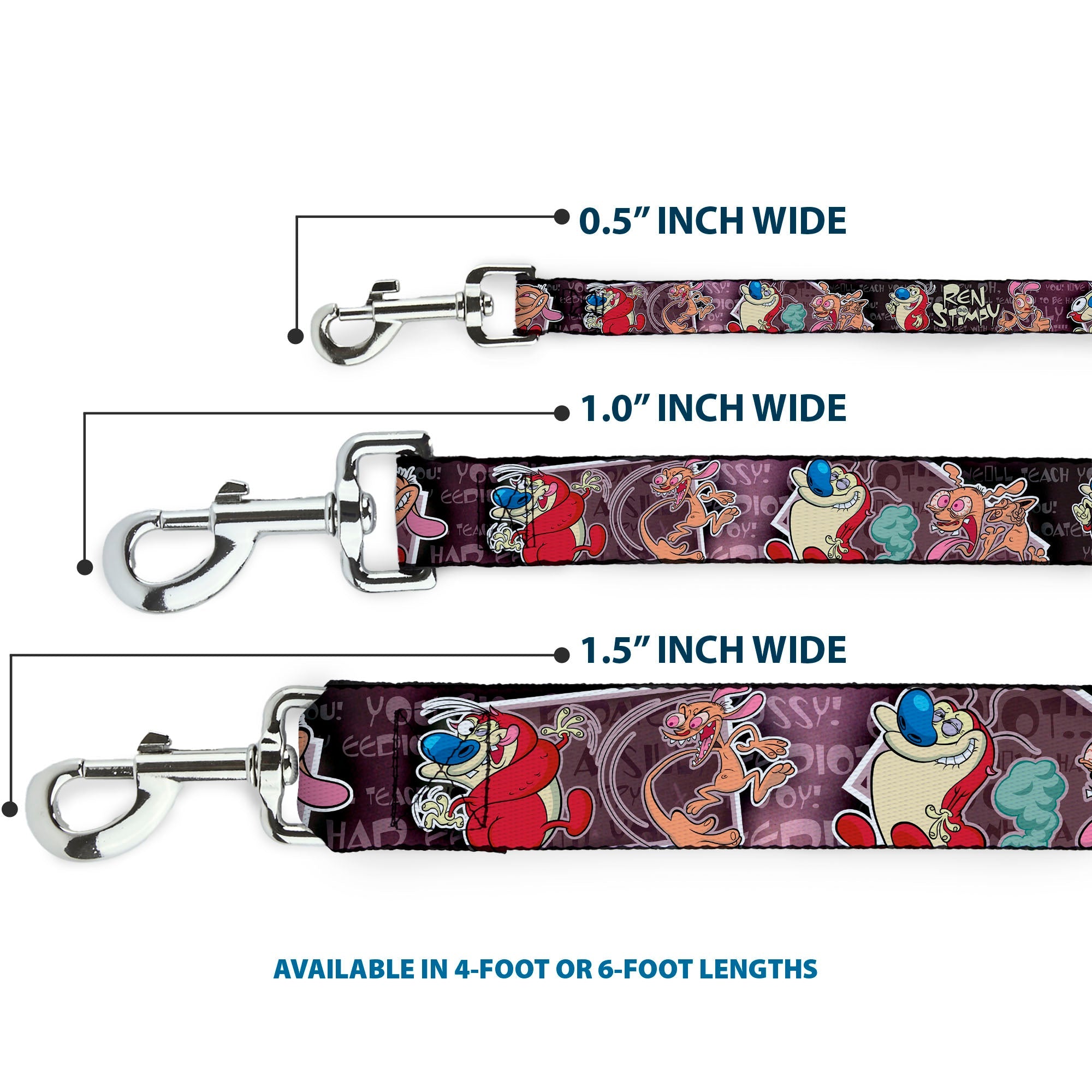 Dog Leash - REN & STIMPY Poses Text Purples