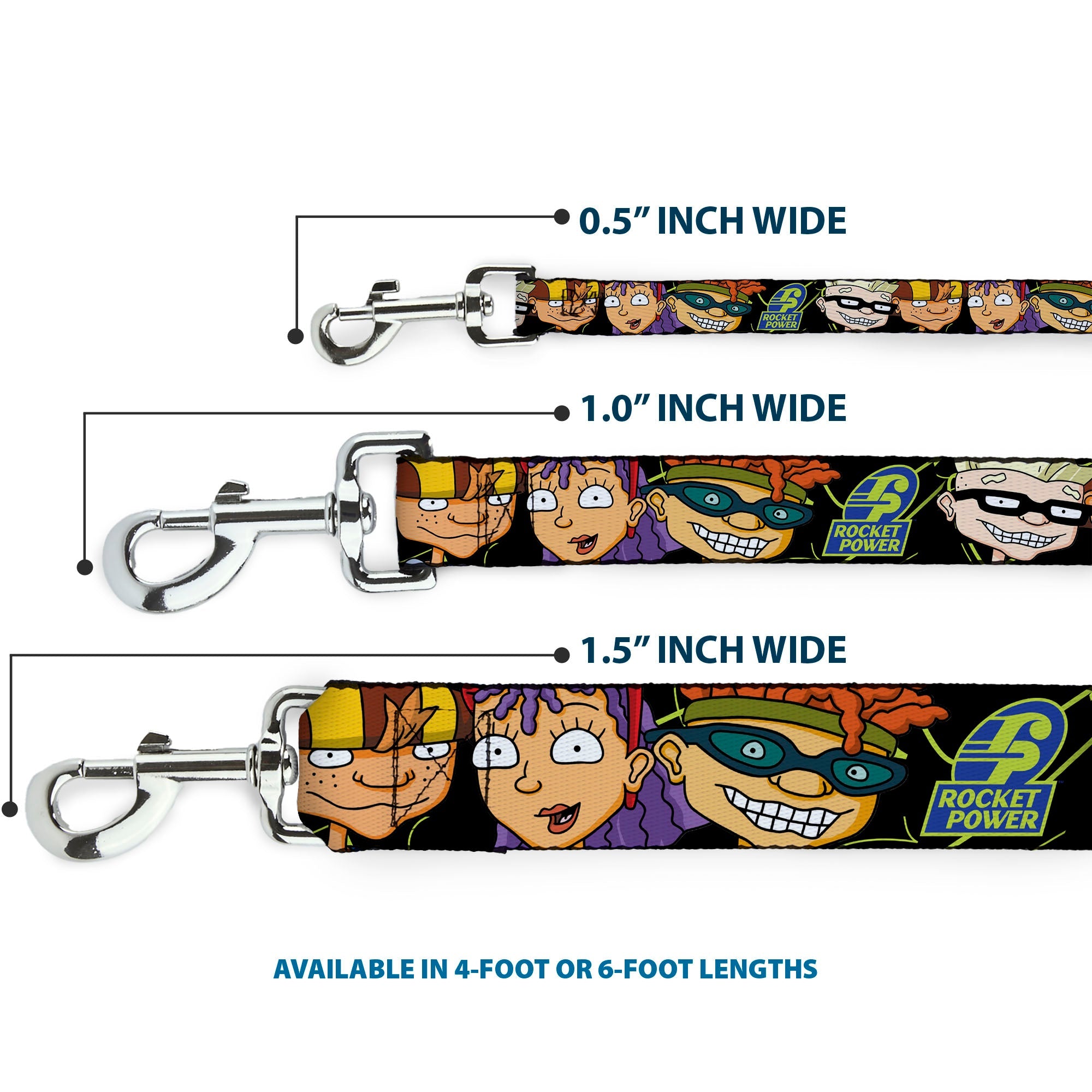 Dog Leash - ROCKET POWER RP Logo/4-Character Faces CLOSE-UP Black/Green/Blue