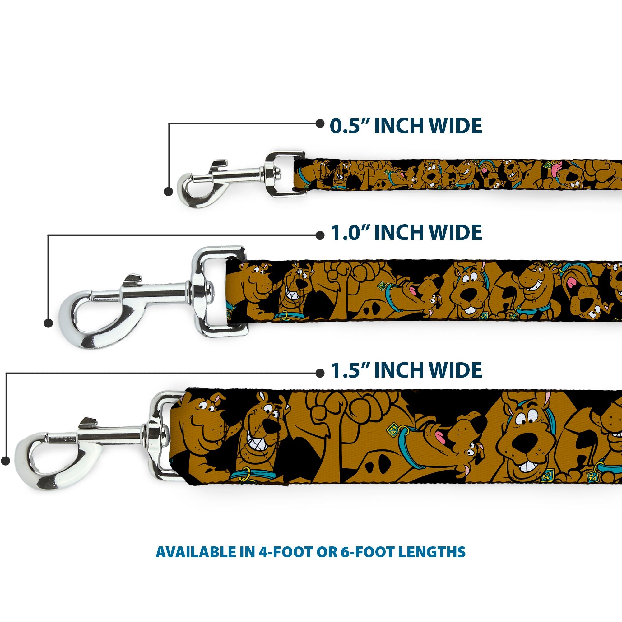 Dog Leash - Scooby Doo Stacked CLOSE-UP Black