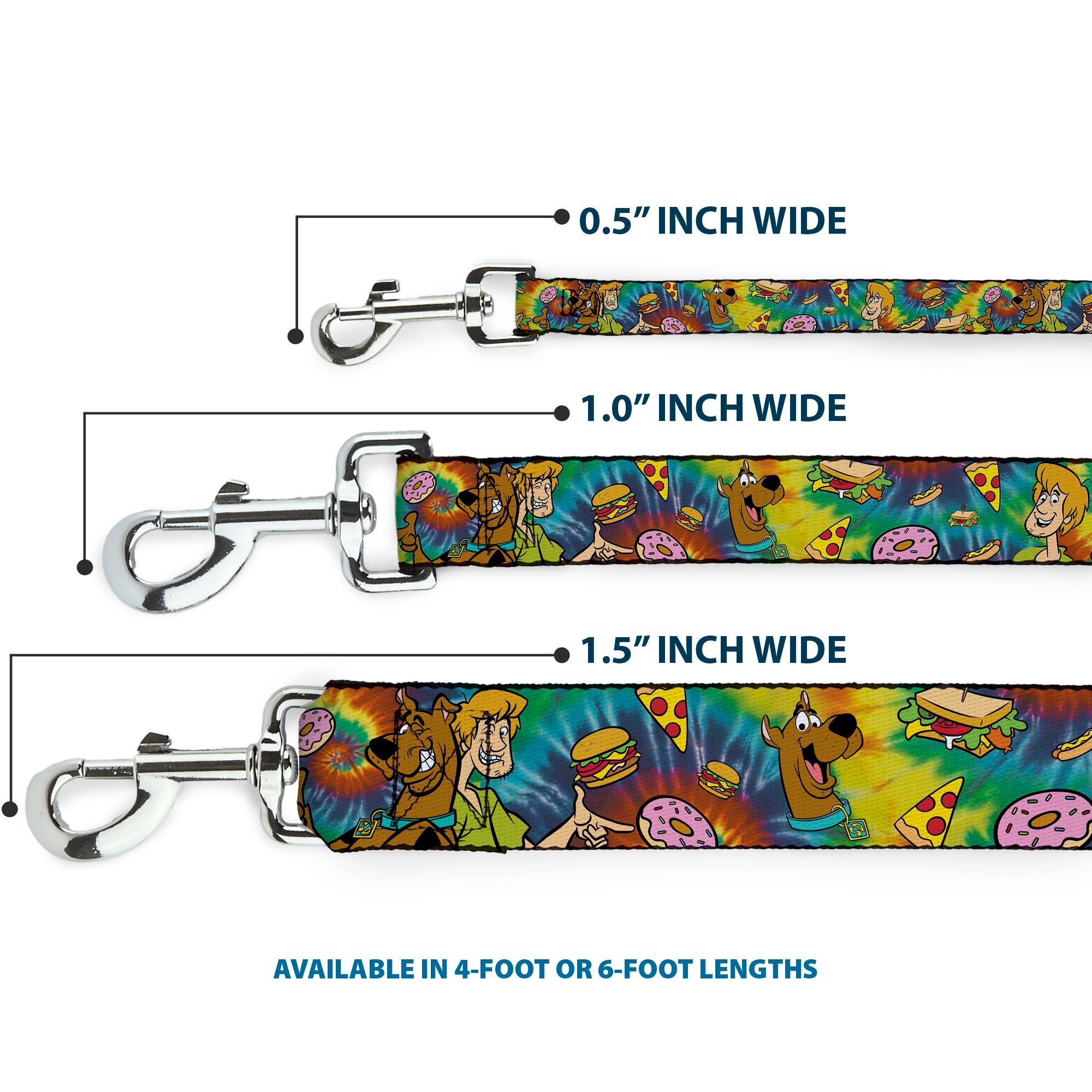 Dog Leash - Scooby Doo and Shaggy Poses/Munchies Tie Dye Multi Color