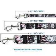 Dog Leash - Batgirl/Wonder Woman/Supergirl Retro Panels Black/Pink/White