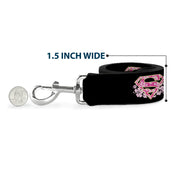 Dog Leash - Super Shield Hibiscus Design Black/Pink