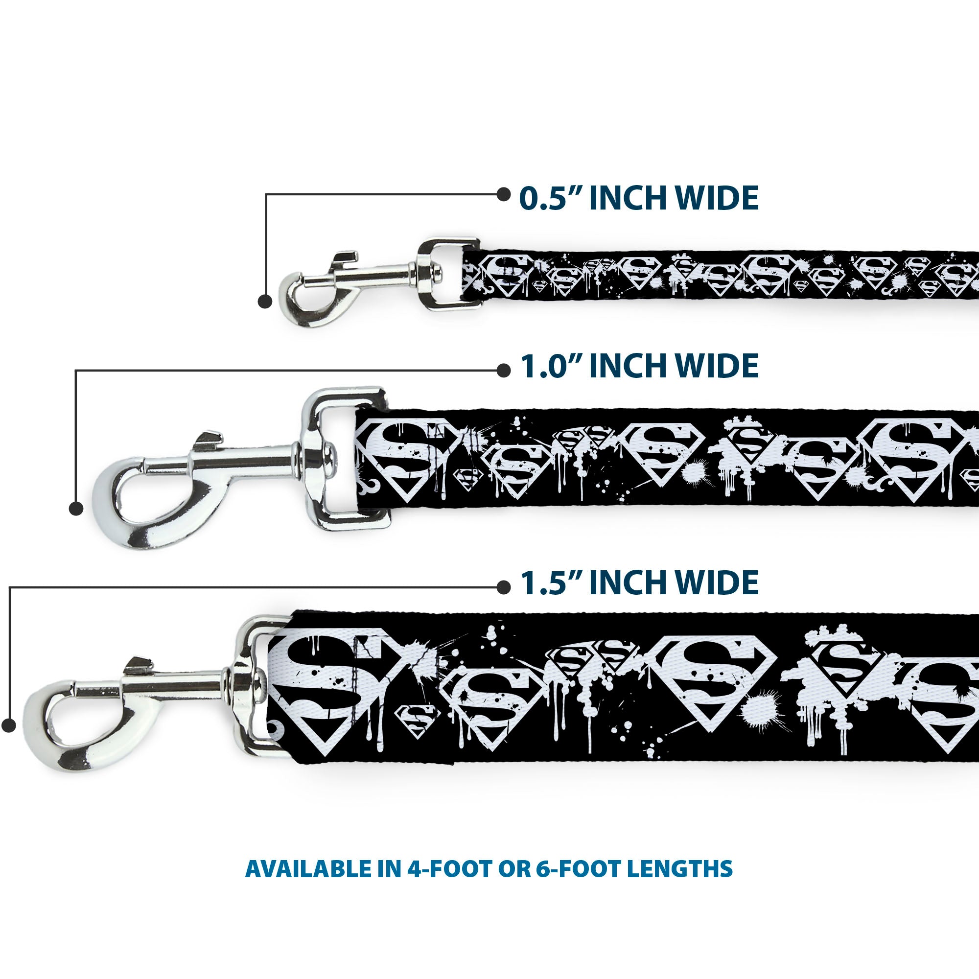 Dog Leash - Superman Shield Splatter Black/White
