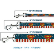 Dog Leash - Superman Shield Americana Red/White/Blue/Yellow