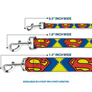 Dog Leash - Jagged Superman Shield CLOSE-UP Yellow/Blue/Red