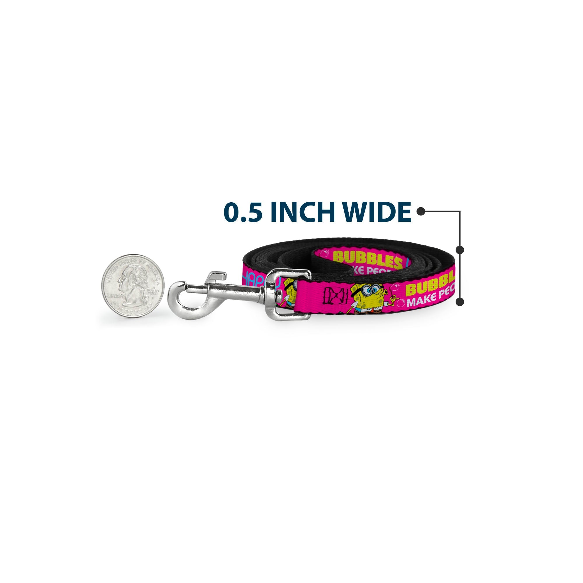 Dog Leash - Patrick Starfish Pose BUBBLES MAKE PEOPLE HAPPY Pink/Yellow/White/Blue