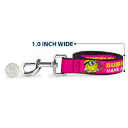 Dog Leash - Patrick Starfish Pose BUBBLES MAKE PEOPLE HAPPY Pink/Yellow/White/Blue