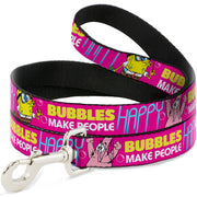 Dog Leash - Patrick Starfish Pose BUBBLES MAKE PEOPLE HAPPY Pink/Yellow/White/Blue